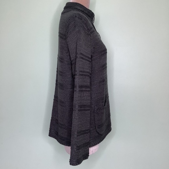 LH Sport Oversized Snap Button Cable Knit Sweater Cardigan Mock Neck Gunmetal - Picture 8 of 12